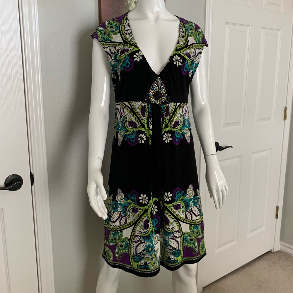 ECI Colorful Cap Sleeve Midi Dress with Beading